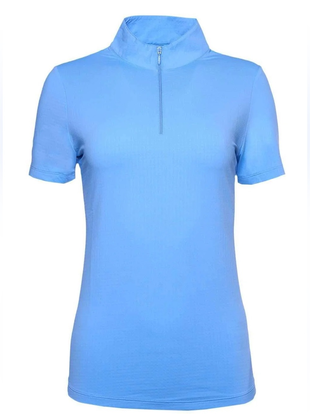 IBKUL Pale Blue Short Sleeve Zip Mock Neck Top, Sun Protection Shirt, Small